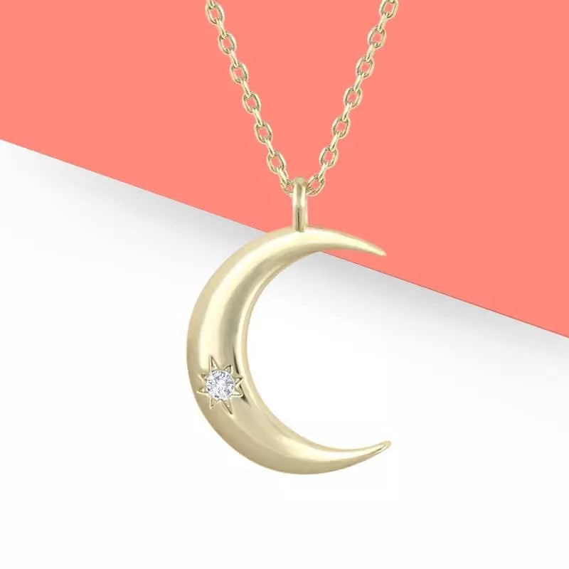 Éclat Lunaire™ - Collier plaqué or jaune 14 carats, pendentif lune avec cristal