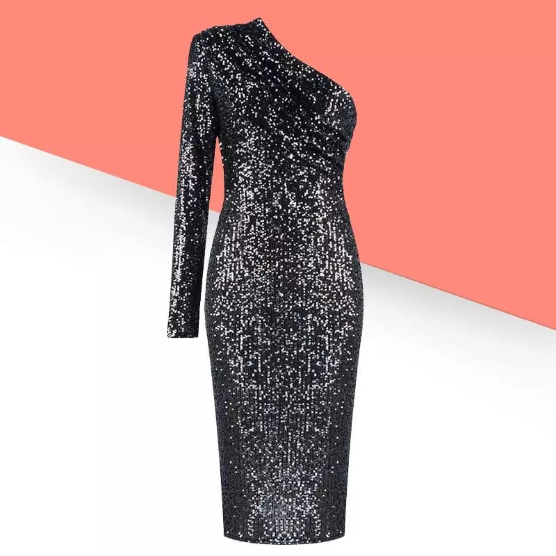 "Éclat Divin" - Robe Mi-Longue Asymétrique à Sequins