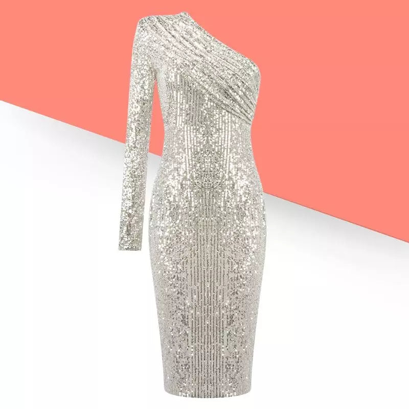 "Éclat Divin" - Robe Mi-Longue Asymétrique à Sequins