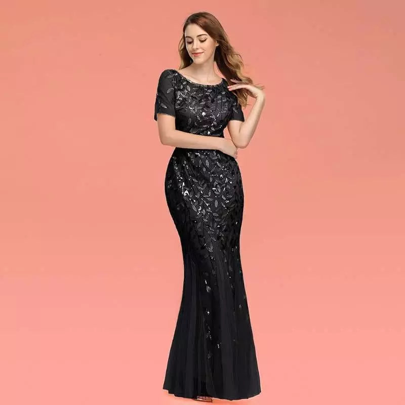 "Ella Élégance" - Robe Longue de Soirée évasée et ornée de Sequins
