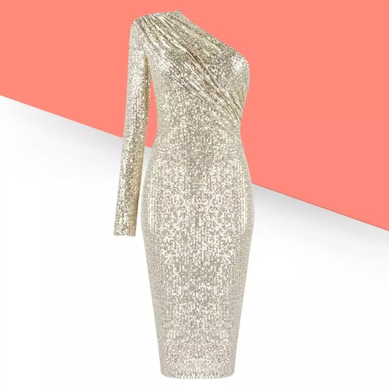 "Éclat Divin" - Robe Mi-Longue Asymétrique à Sequins