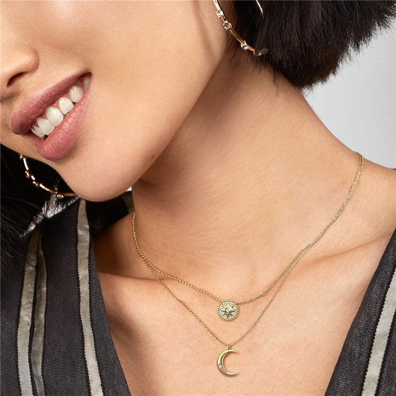 Éclat Lunaire™ - Collier plaqué or jaune 14 carats, pendentif lune avec cristal