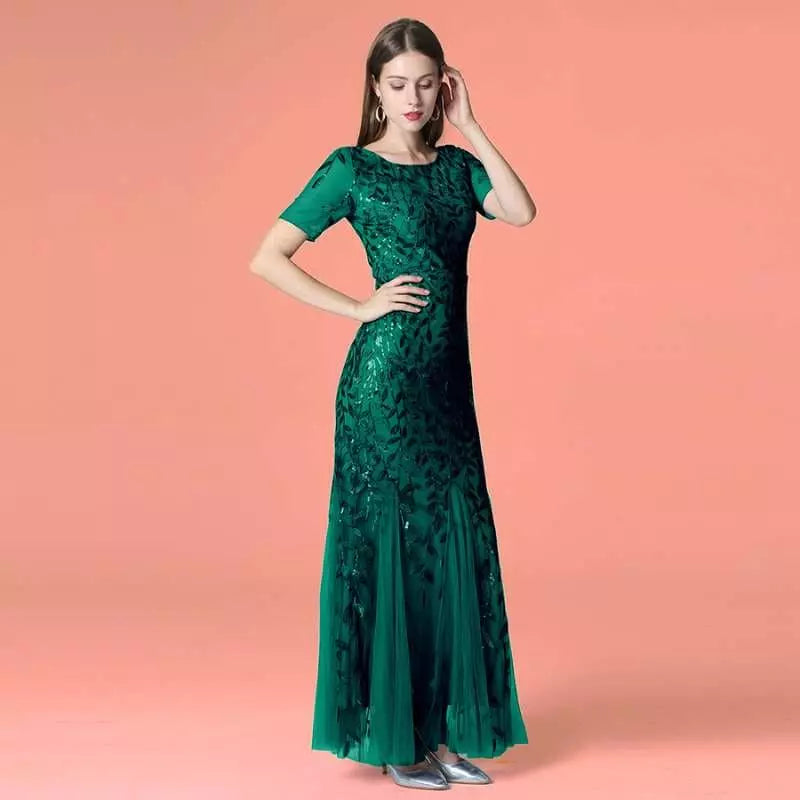 "Ella Élégance" - Robe Longue de Soirée évasée et ornée de Sequins