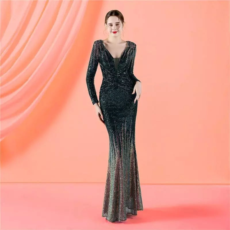 "Diva" -  Robe Longue Scintillante pour un Style Éblouissant
