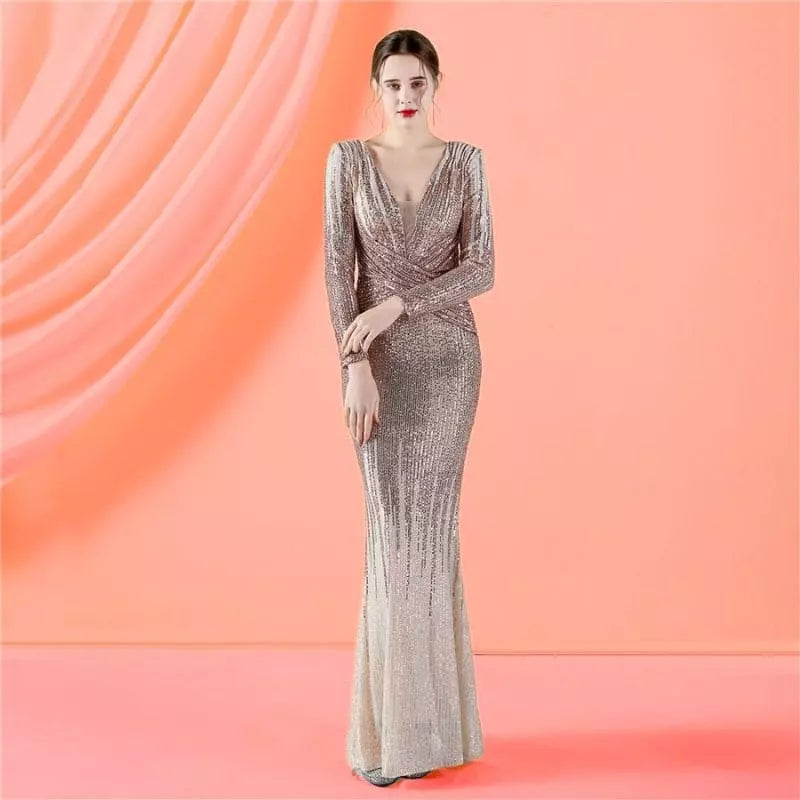 "Diva" -  Robe Longue Scintillante pour un Style Éblouissant
