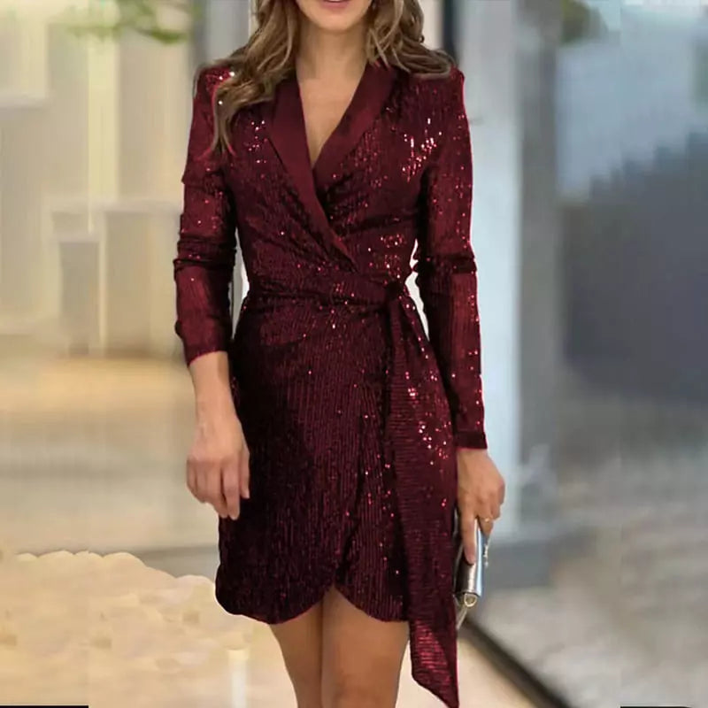 “Lady Boss” - Robe Mi Longue à Sequins façon Blazer
