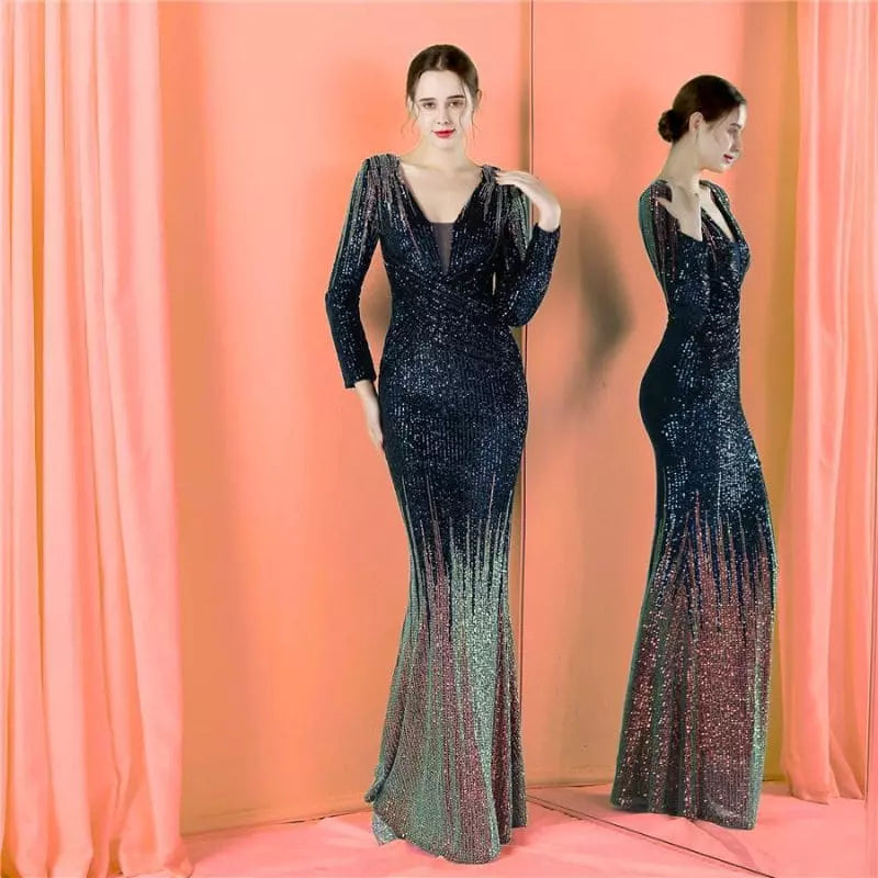 "Diva" -  Robe Longue Scintillante pour un Style Éblouissant