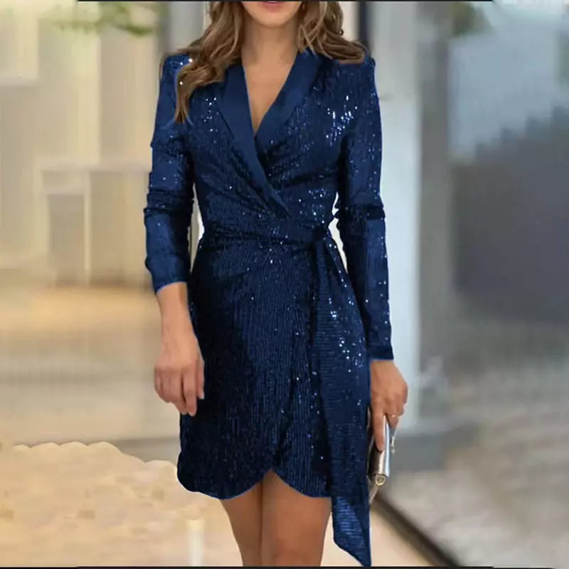 “Lady Boss” - Robe Mi Longue à Sequins façon Blazer