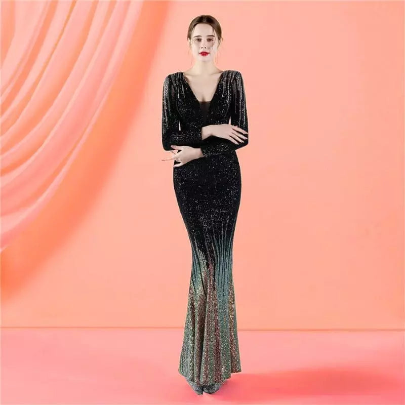 "Diva" -  Robe Longue Scintillante pour un Style Éblouissant