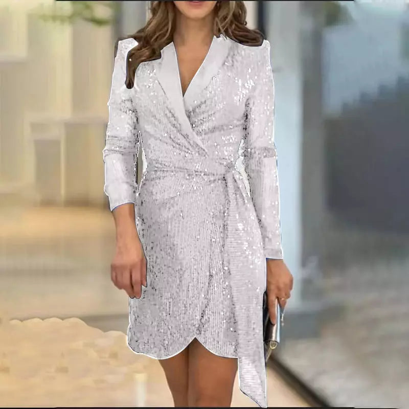 “Lady Boss” - Robe Mi Longue à Sequins façon Blazer