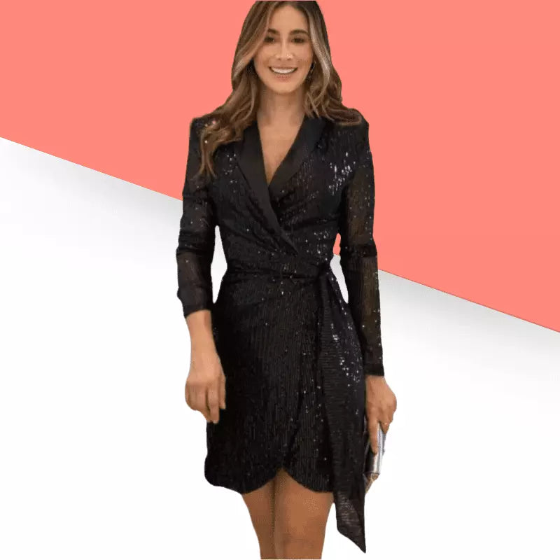 “Lady Boss” - Robe Mi Longue à Sequins façon Blazer