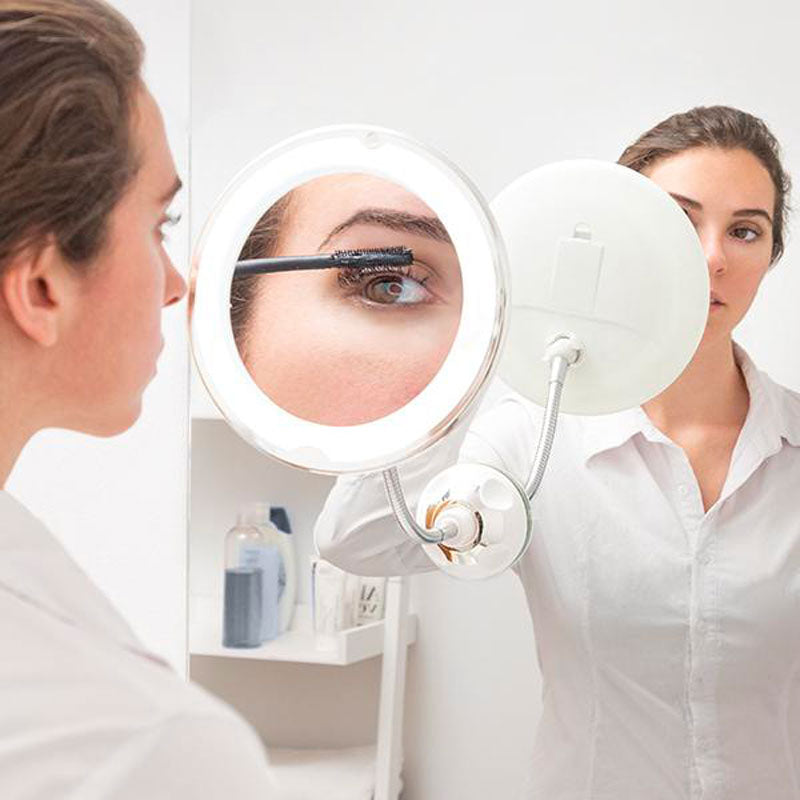 FlexiBeauty™ - Miroir grossissant à LED avec bras flexible et ventouse