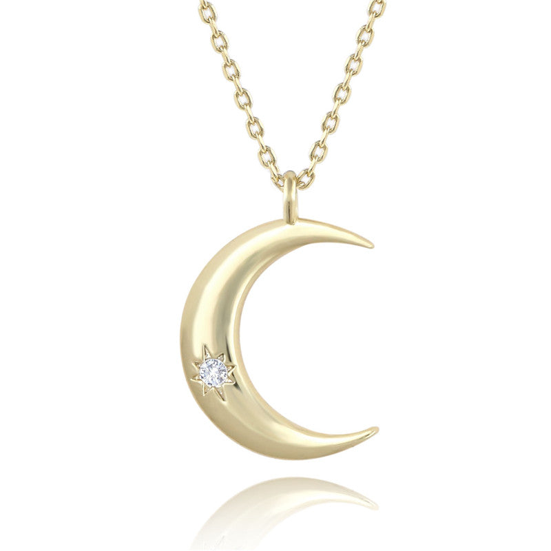 Éclat Lunaire™ - Collier plaqué or jaune 14 carats, pendentif lune avec cristal